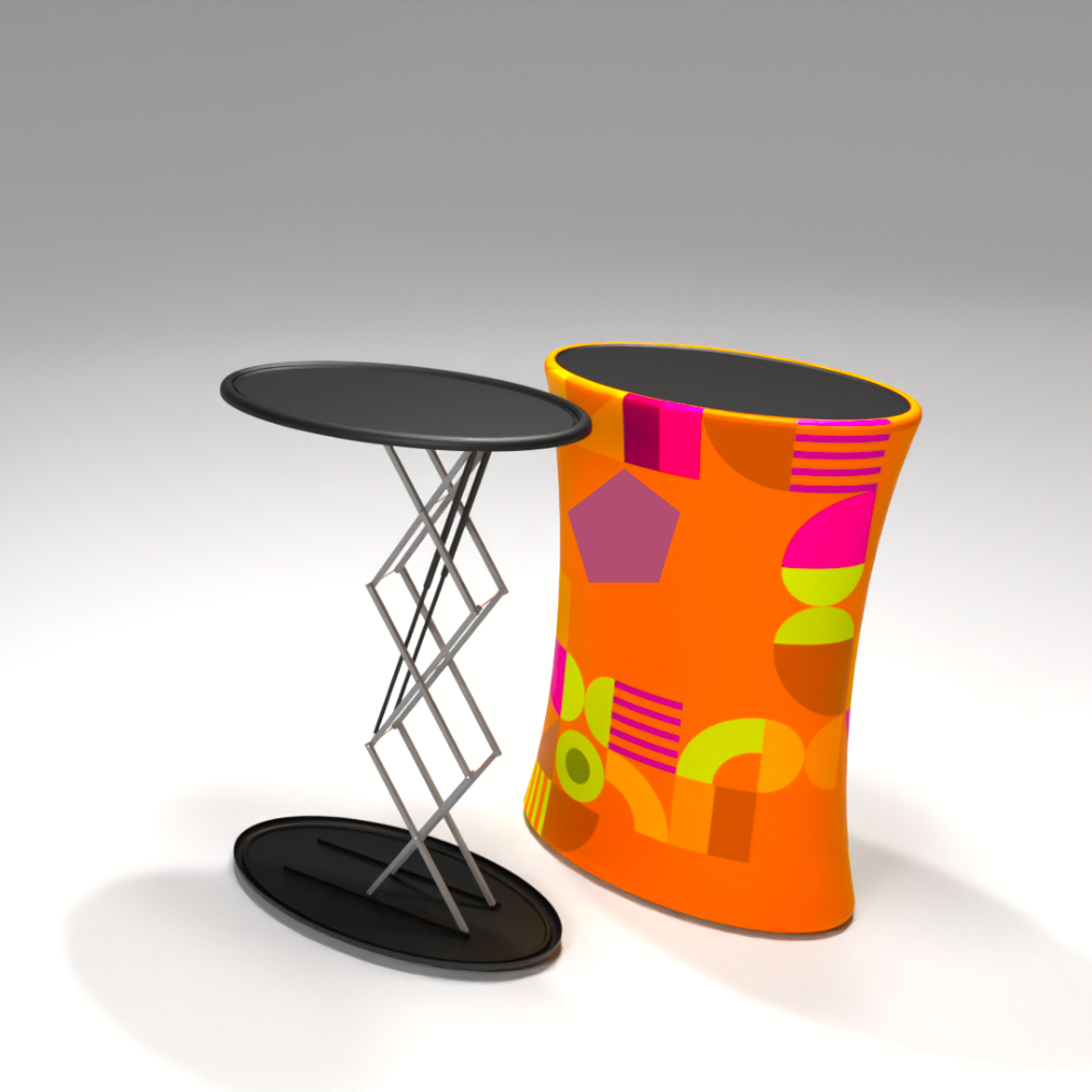 Messetheke Oval Automatisch bedrucken